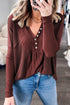Red Dahlia Waffle Ribbed Knit Patchwork Henley Top